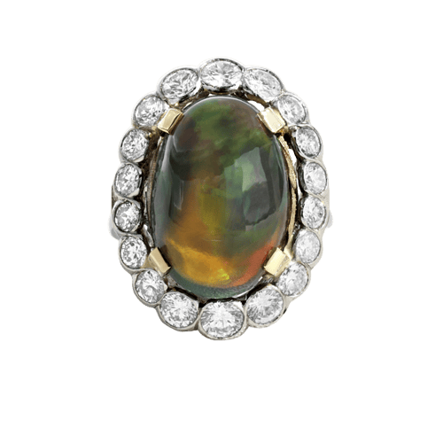 Bague 54 Bague Pompadour en or gris avec opale et diamants 58 Facettes 61G00056