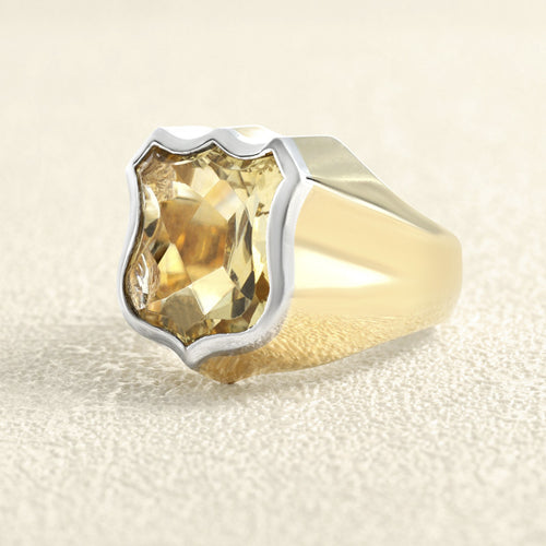 Bague 53 Chevalière Écu - Bague en or jaune et citrine 58 Facettes 61G00079