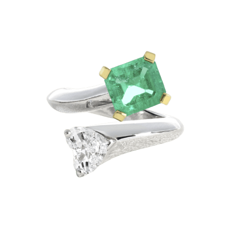 Bague 51 Bague en or gris, émeraude de Colombie et diamant 58 Facettes 61300002