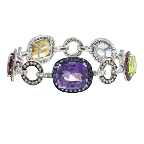 Pulseira em ouro branco, diamante, ametista e citrino