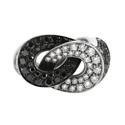Bague 54 Bague en or gris et diamants blancs et noirs 58 Facettes 61E00437