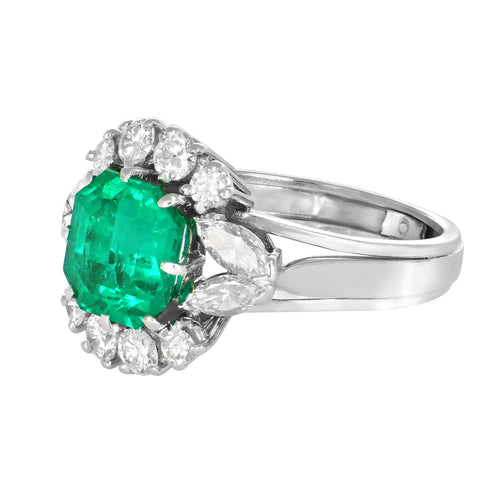 Bague 54 Bague - Émeraude de Colombie et diamants en or gris 58 Facettes 61300039