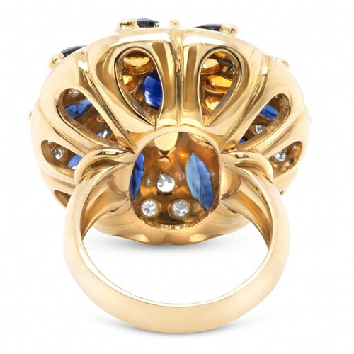 Bague 57 Bague florale en or jaune, saphirs bleus et jaunes, diamants 58 Facettes 61100121