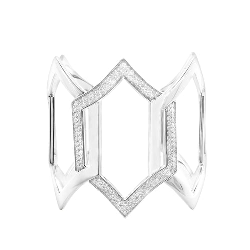 Bracelet Messika Arlequin - Bracelet manchette en or blanc et diamants 58 Facettes 62100114