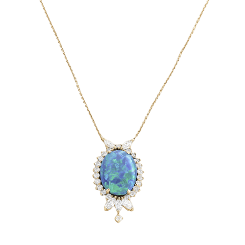 Pendentif Pendentif en or jaune avec opale bleue d’Australie et diamants 58 Facettes 64700138