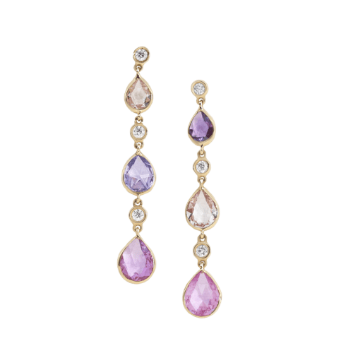Safir- og diamantøreringe i rosa guld