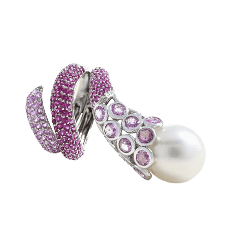 Bague 52 Bague en or gris, perle et saphirs roses 58 Facettes 61400022