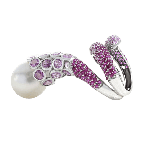 Bague 52 Bague en or gris, perle et saphirs roses 58 Facettes 61400022