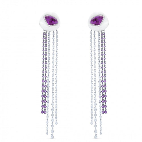 Lydia Courteille Ohrringe aus weißer Keramik, Weißgold, Amethyst und Diamanten