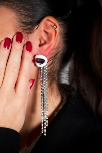 Lydia Courteille Ohrringe aus weißer Keramik, Weißgold, Amethyst und Diamanten