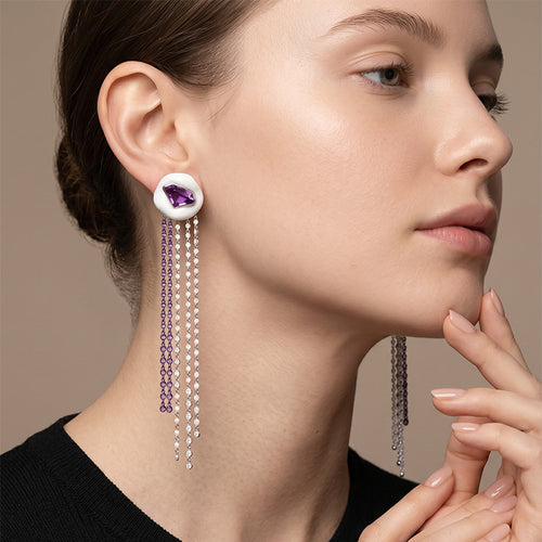 Boucles d'oreilles Lydia Courteille - Boucles d’oreilles en or blanc, améthyste et diamants 58 Facettes 661D00019