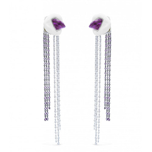 Lydia Courteille Ohrringe aus weißer Keramik, Weißgold, Amethyst und Diamanten