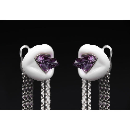Lydia Courteille Ohrringe aus weißer Keramik, Weißgold, Amethyst und Diamanten