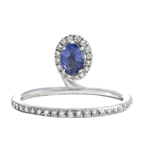 Bague 54 Bague en or blanc avec saphir bleu et diamants 58 Facettes 61100040