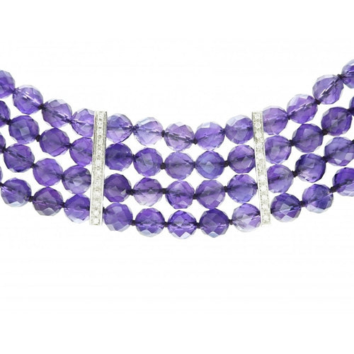 Collier Collier - Collier en or gris, améthystes et diamants 58 Facettes 63700083