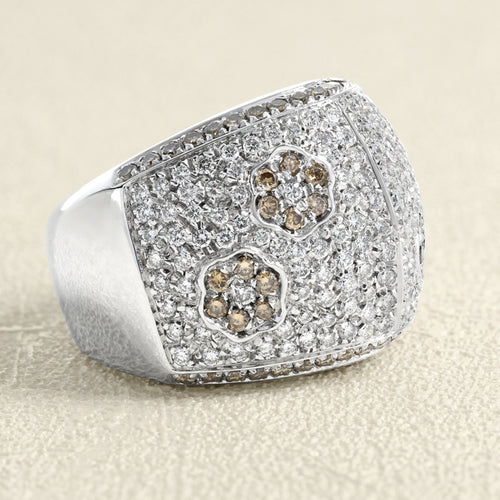 Bague 57 Bague en or gris 18 carats avec diamants blancs et bruns 58 Facettes 61E00366