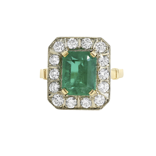 2 Gold Emerald Diamond Ring
