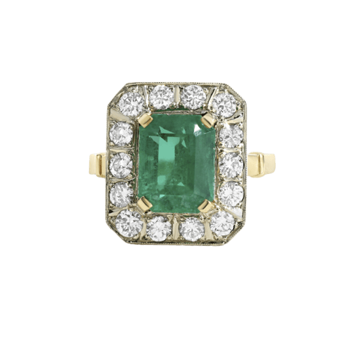 Bague 53 Bague bicolore en or jaune et gris, émeraude et diamants 58 Facettes 61300080
