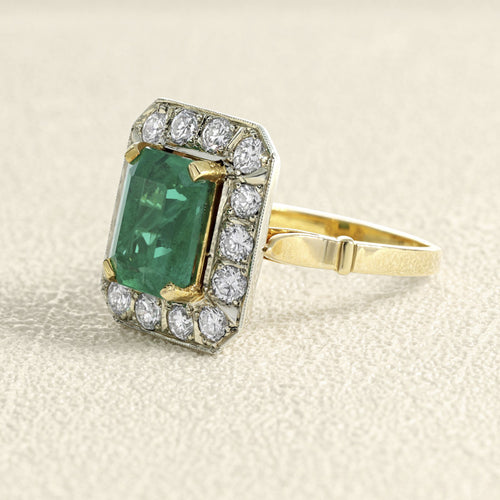 Bague 53 Bague bicolore en or jaune et gris, émeraude et diamants 58 Facettes 61300080