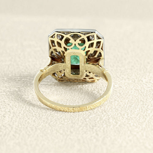 Bague 53 Bague bicolore en or jaune et gris, émeraude et diamants 58 Facettes 61300080