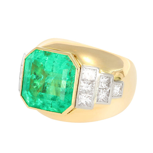 Bague 54 Bague en or jaune, émeraude de Colombie et diamants 58 Facettes 61300079