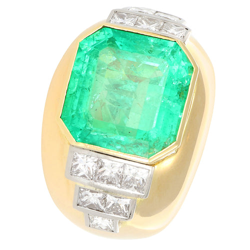 Bague 54 Bague en or jaune avec émeraude de Colombie et diamants 58 Facettes 61300079