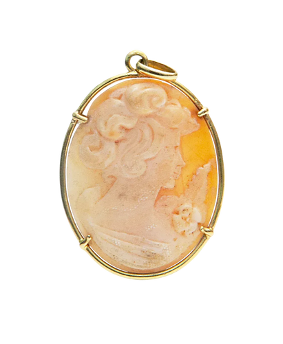 Pendentif Pendentif camée rose orangé en or jaune 18 carats 58 Facettes BO220414/GRANDCAMEEROSEORANGE