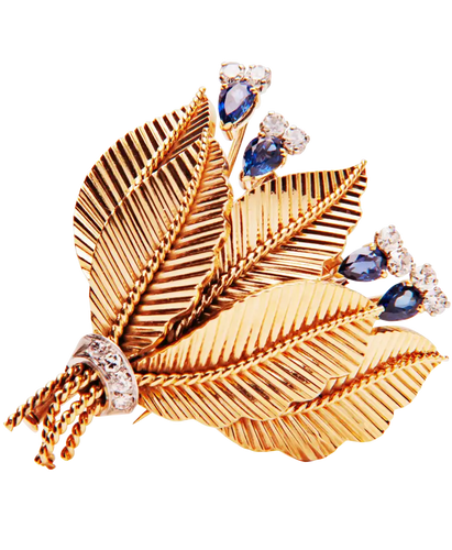 Broche Broche bouquet en or jaune et blanc 18K, saphirs et diamants 58 Facettes BO220296/BOUQUETSAPHIRSETDIAMANTS