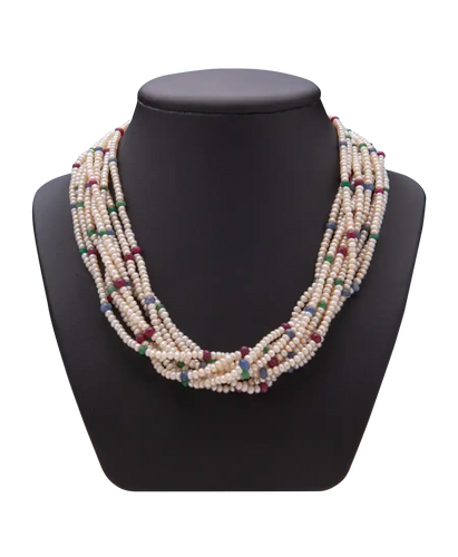 Collier Cocktail - Collier en or jaune perles, rubis, saphirs et émeraudes 58 Facettes BO220438/CocktaildePerlesetPIerresPrécieuses