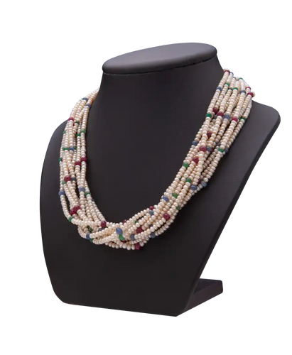 Collier Cocktail - Collier en or jaune perles, rubis, saphirs et émeraudes 58 Facettes BO220438/CocktaildePerlesetPIerresPrécieuses
