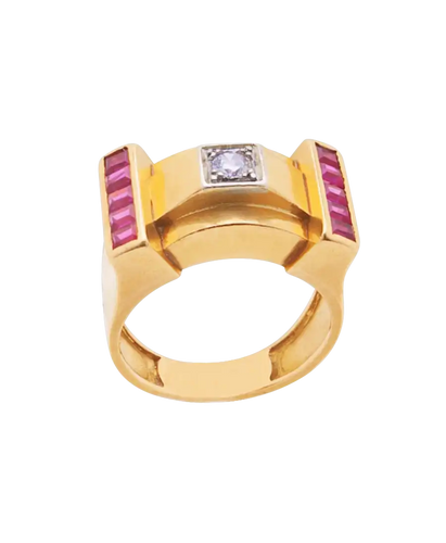 Bague 53 Tank circa 1960 - Bague en or jaune et blanc, rubis et diamant 58 Facettes BO220250/TANKCIRCA1960/PHOTO