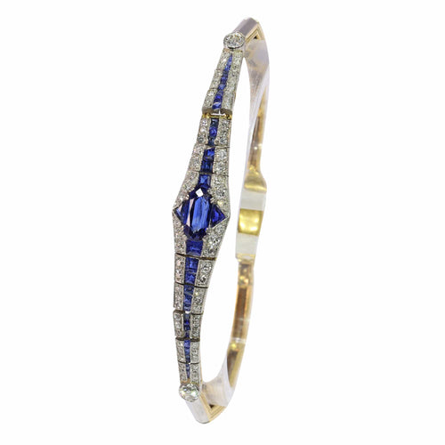 Bracelet Bracelet Art déco en or bicolore 18K avec saphirs et diamants 58 Facettes 13042-0008