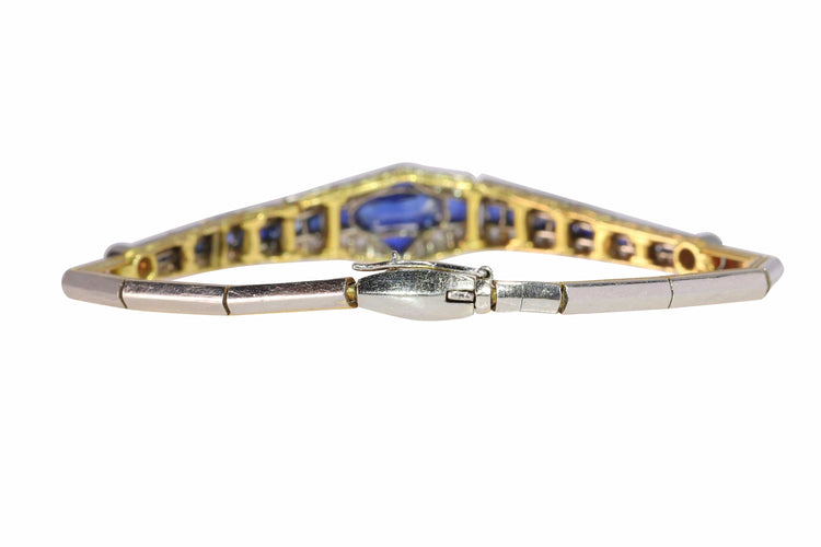 Bracelet Bracelet Art déco en or bicolore 18K avec saphirs et diamants 58 Facettes 13042-0008