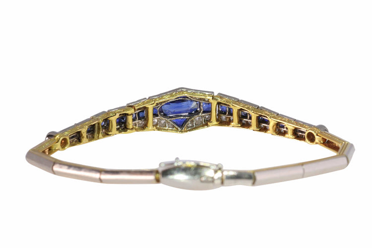 Bracelet Bracelet Art déco en or bicolore 18K avec saphirs et diamants 58 Facettes 13042-0008