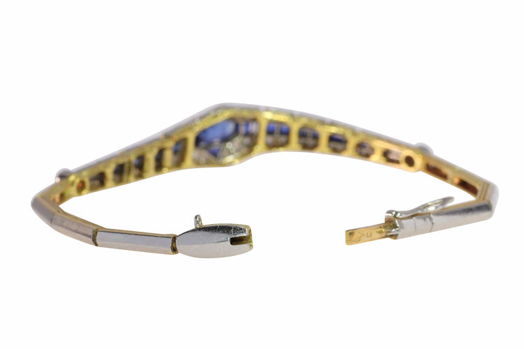 Bracelet Bracelet Art déco en or bicolore 18K avec saphirs et diamants 58 Facettes 13042-0008