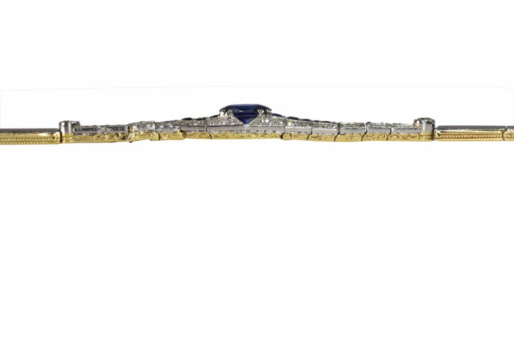 Bracelet Bracelet Art déco en or bicolore 18K avec saphirs et diamants 58 Facettes 13042-0008