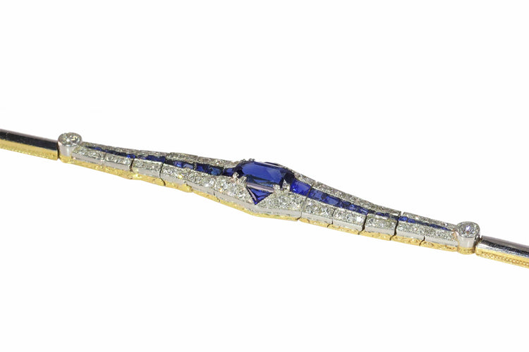 Bracelet Bracelet Art déco en or bicolore 18K avec saphirs et diamants 58 Facettes 13042-0008