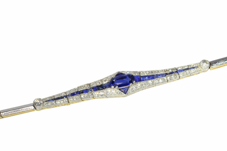Bracelet Bracelet Art déco en or bicolore 18K avec saphirs et diamants 58 Facettes 13042-0008