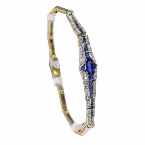 Bracelet Bracelet Art déco en or bicolore 18K avec saphirs et diamants 58 Facettes 13042-0008