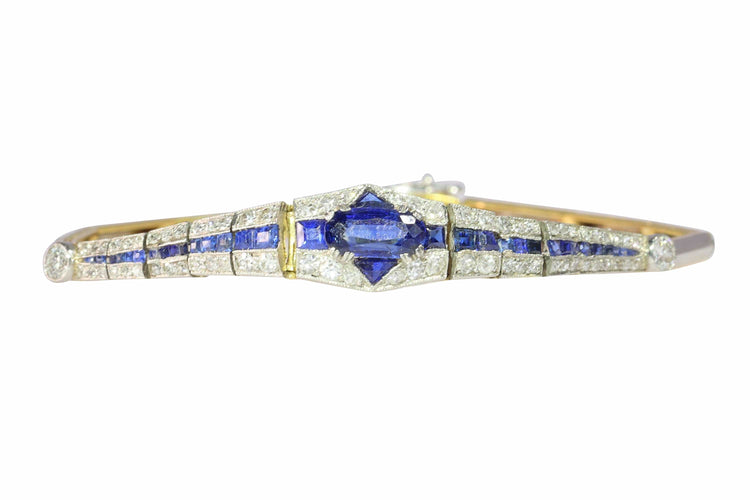Bracelet Bracelet Art déco en or bicolore 18K avec saphirs et diamants 58 Facettes 13042-0008