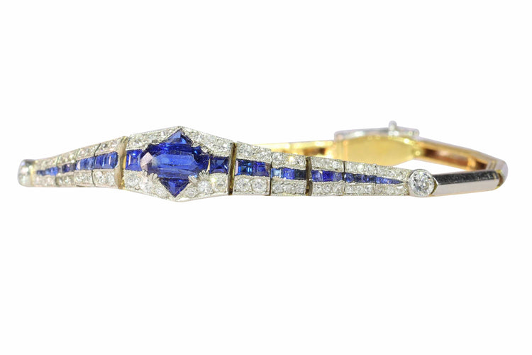 Bracelet Bracelet Art déco en or bicolore 18K avec saphirs et diamants 58 Facettes 13042-0008