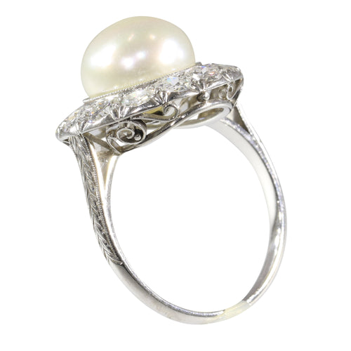Bague 51 Bague de fiançailles Art déco en platine avec perle et diamants 58 Facettes 16046-0020