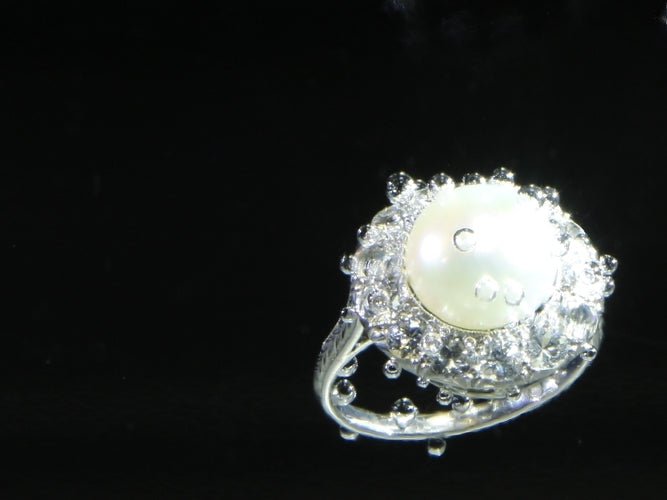 Bague 51 Bague de fiançailles Art déco en platine avec perle et diamants 58 Facettes 16046-0020