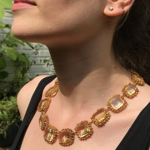 Collier Collier géorgien en or jaune 18K et 15 citrines 58 Facettes 14171-0037