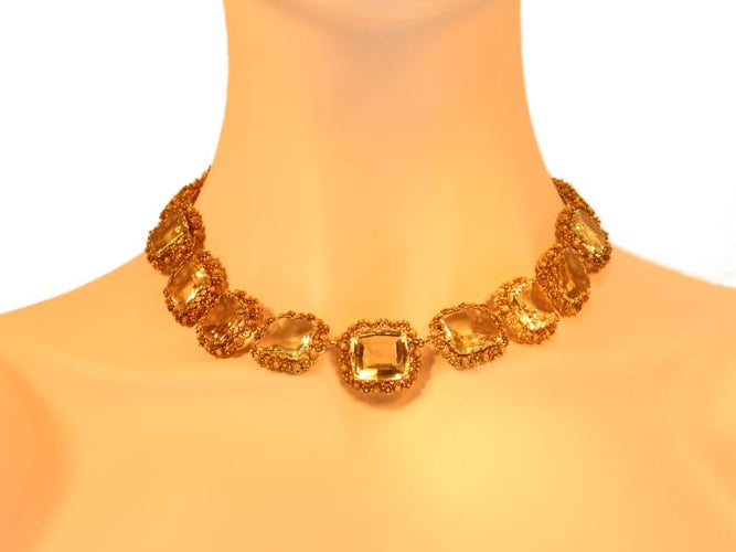 Collier Collier géorgien en or jaune 18K et 15 citrines 58 Facettes 14171-0037