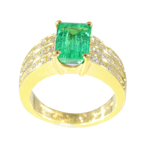Bague 51 Kutchinsky - Bague de fiançailles en or jaune 18K émeraude 2,33 ct et diamants 58 Facettes 13262-0119