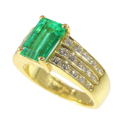 Bague 51 Kutchinsky - Bague de fiançailles en or jaune 18K émeraude 2,33 ct et diamants 58 Facettes 13262-0119