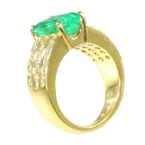 Bague 51 Kutchinsky - Bague de fiançailles en or jaune 18K émeraude 2,33 ct et diamants 58 Facettes 13262-0119