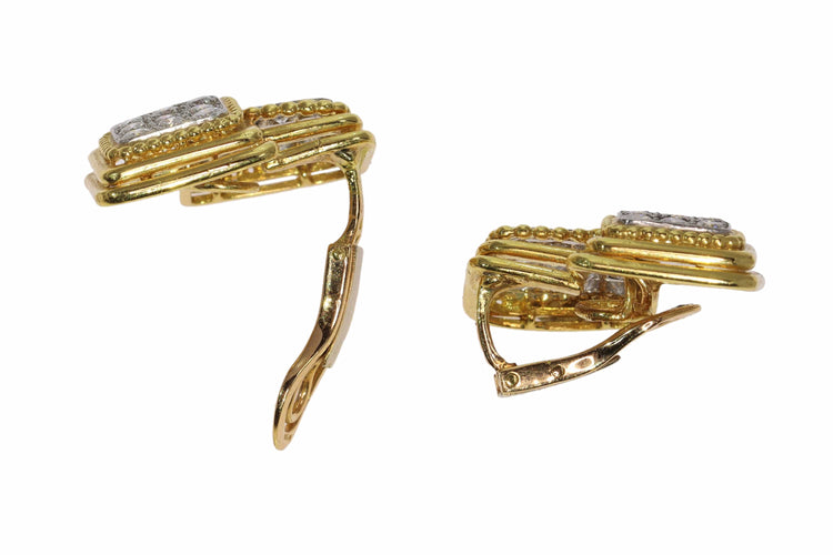 Boucles d'oreilles Boucheron - Boucles d’oreilles clips en or jaune 18K, platine et diamants 58 Facettes 16110-0082
