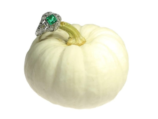 Bague 59 Bague de fiançailles vintage 1920 en platine, émeraude colombienne et diamants 58 Facettes 16144-0061